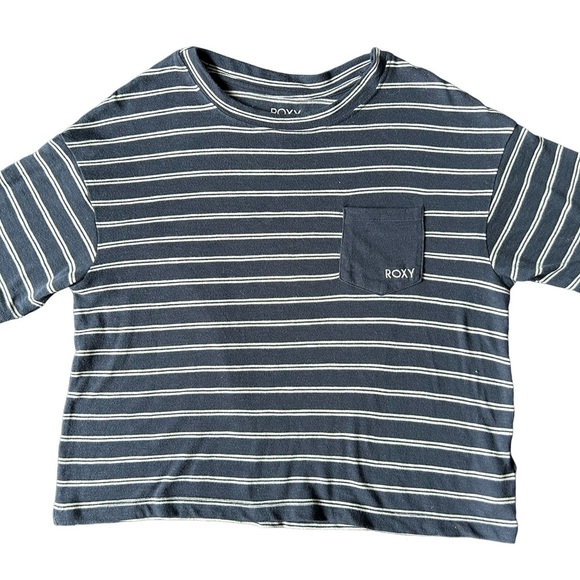Roxy Striped Navy and white T-Shirt with pocket - Picture 1 of 6